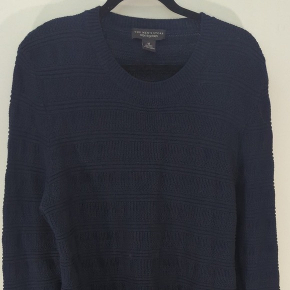 Bloomingdales Mens Textured Crew Neck Pullover Sweater Navy Blue Size M - Picture 3 of 7